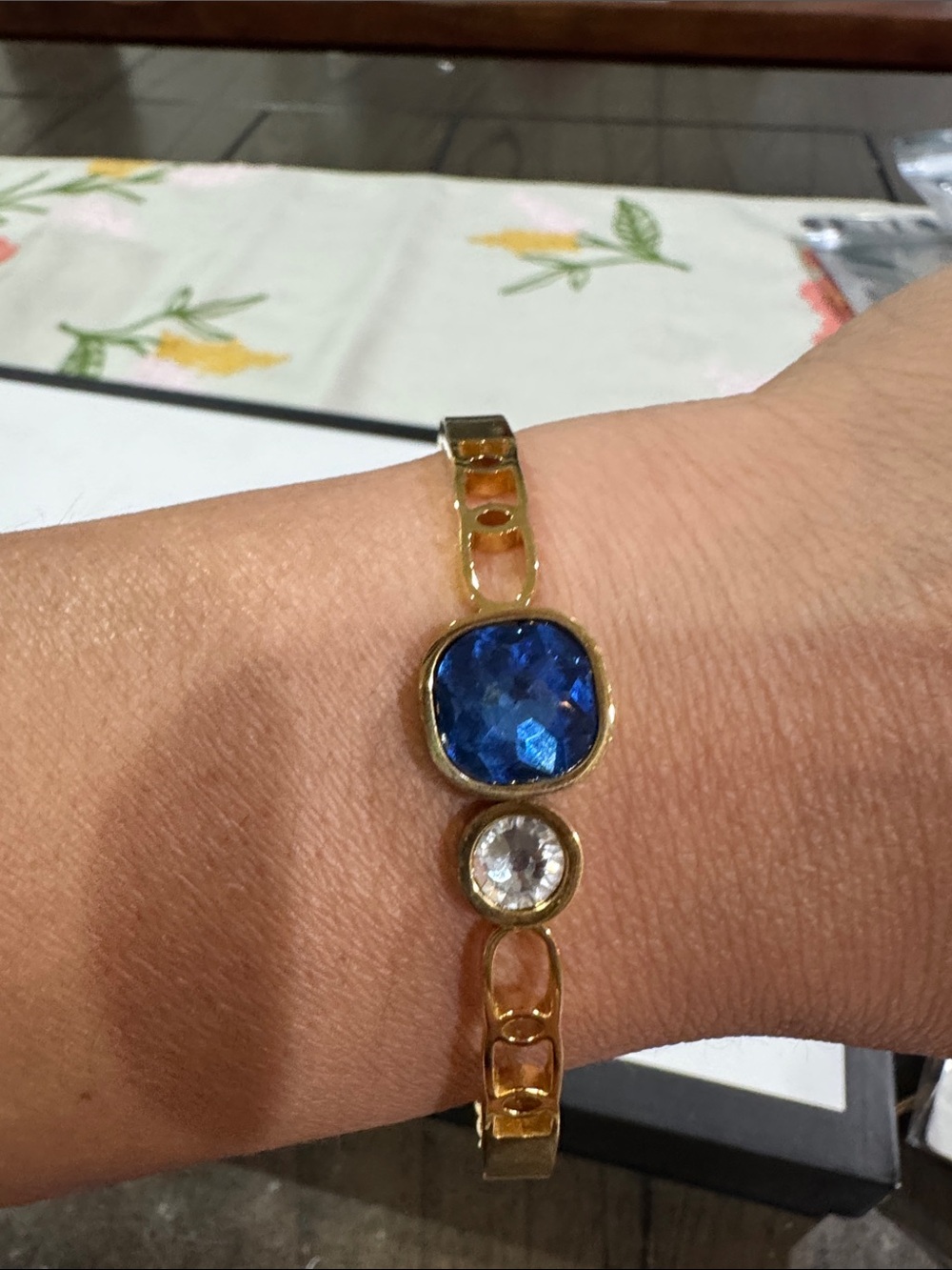 CHANEL Gold-Tone Bracelet with Blue and Clear Stones